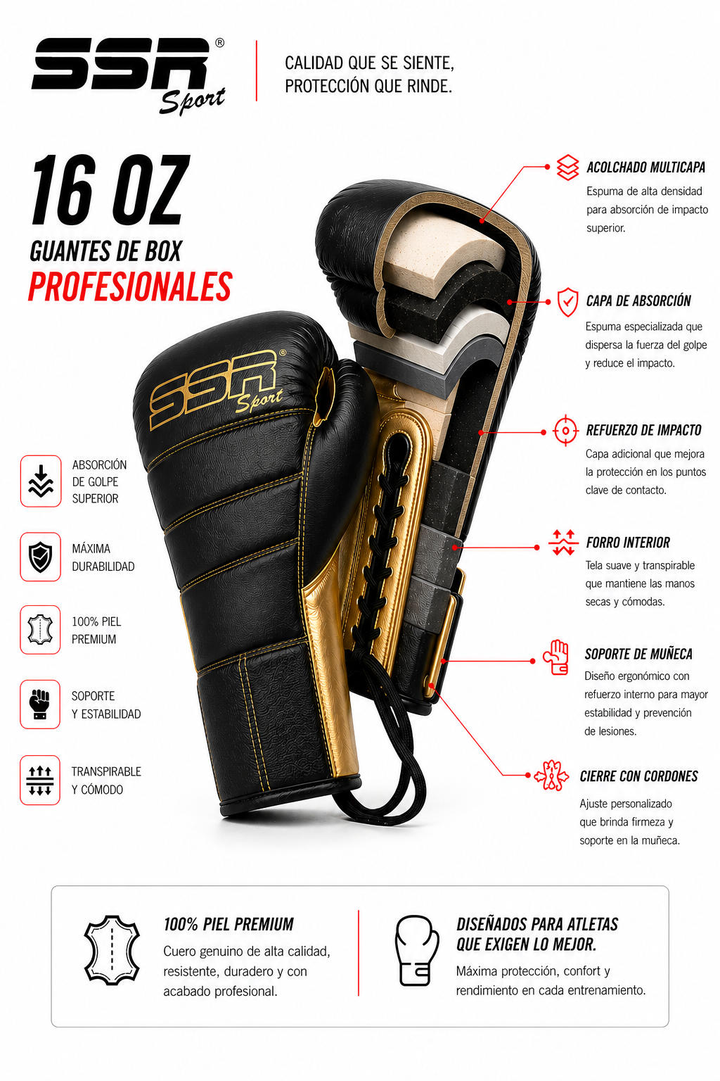 Guantes de box Profesionales 16 oz